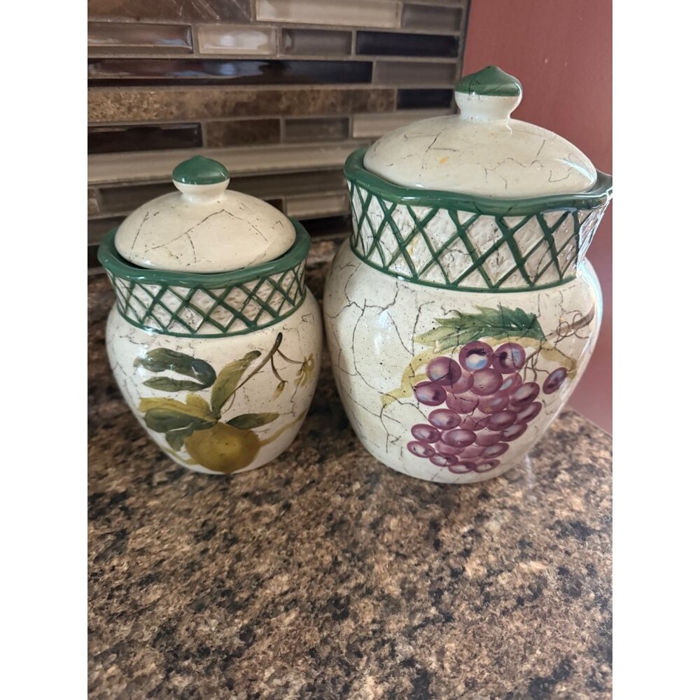 Raymond Waites 2pc Canister set Cornucopia Fruit Pattern